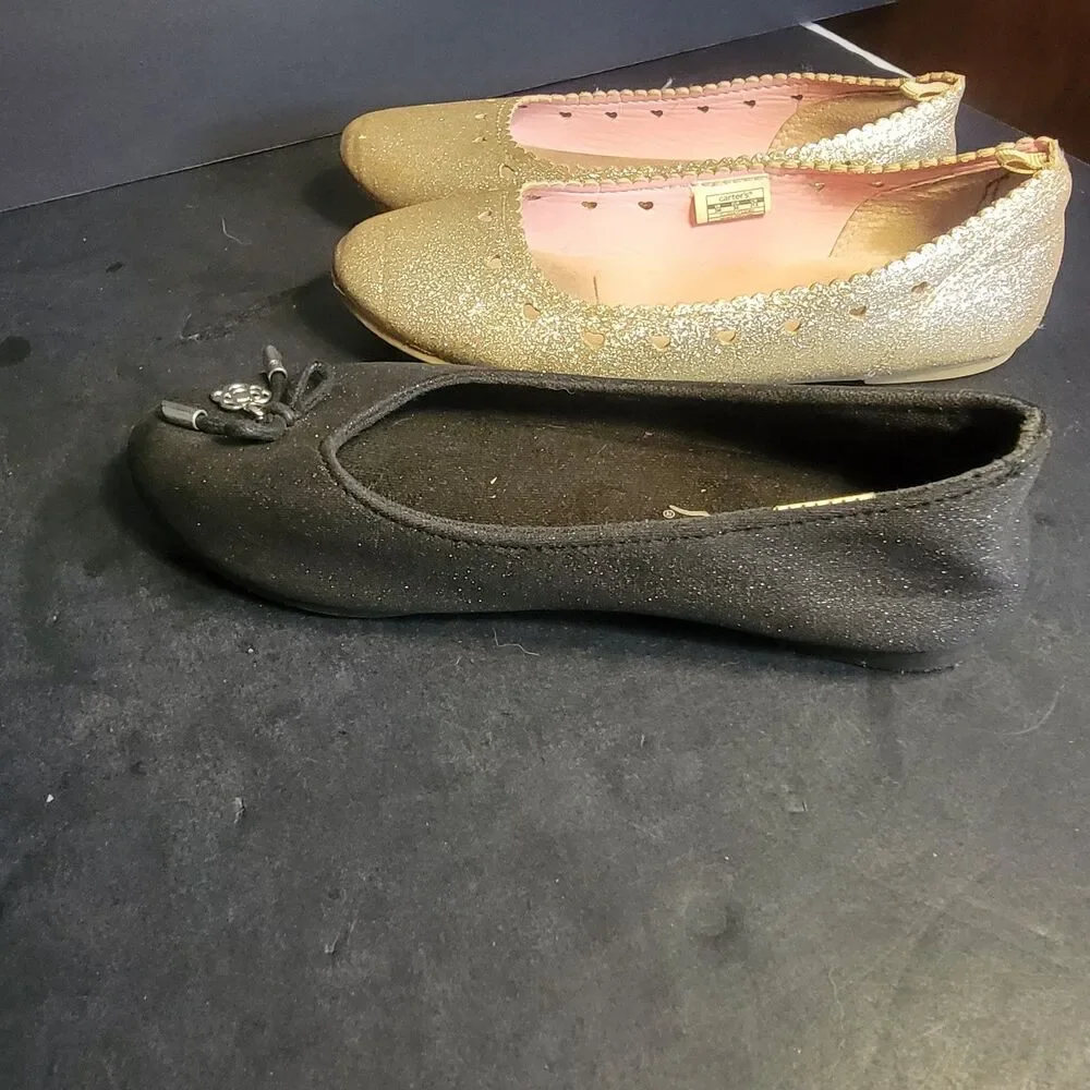 Carter's Girls Gold Glitter Ballet Flats Slip-On Synthetic Upper US 3M EU 34 lot